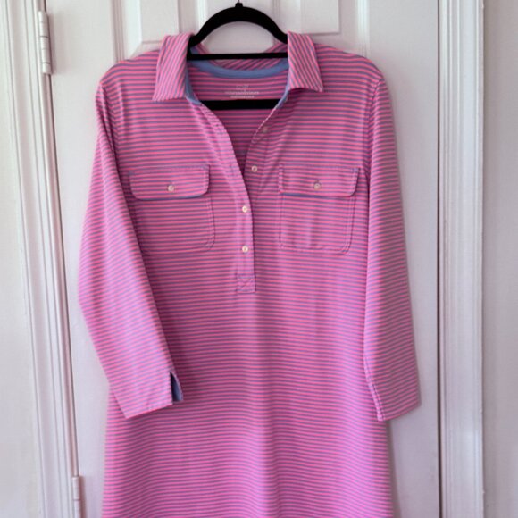 Vineyard Vines Performance UPF Striped Margot Shirt Dress Pink and Blue Size L - Picture 1 of 6